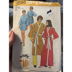 Vintage 70s Simplicity 5685 Kimono Robe Sewing Pattern Unisex Mens Womens Med
